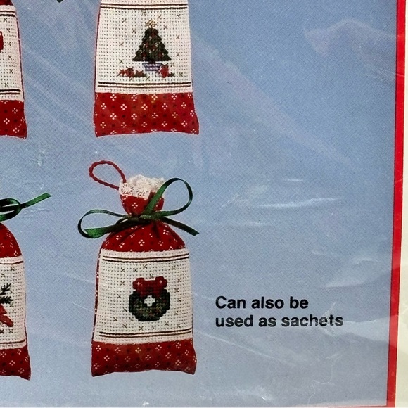 Vintage Bucilla Christmas Christmas Cheer Cross Stitch Satchel Ornament Kit - Picture 4 of 7